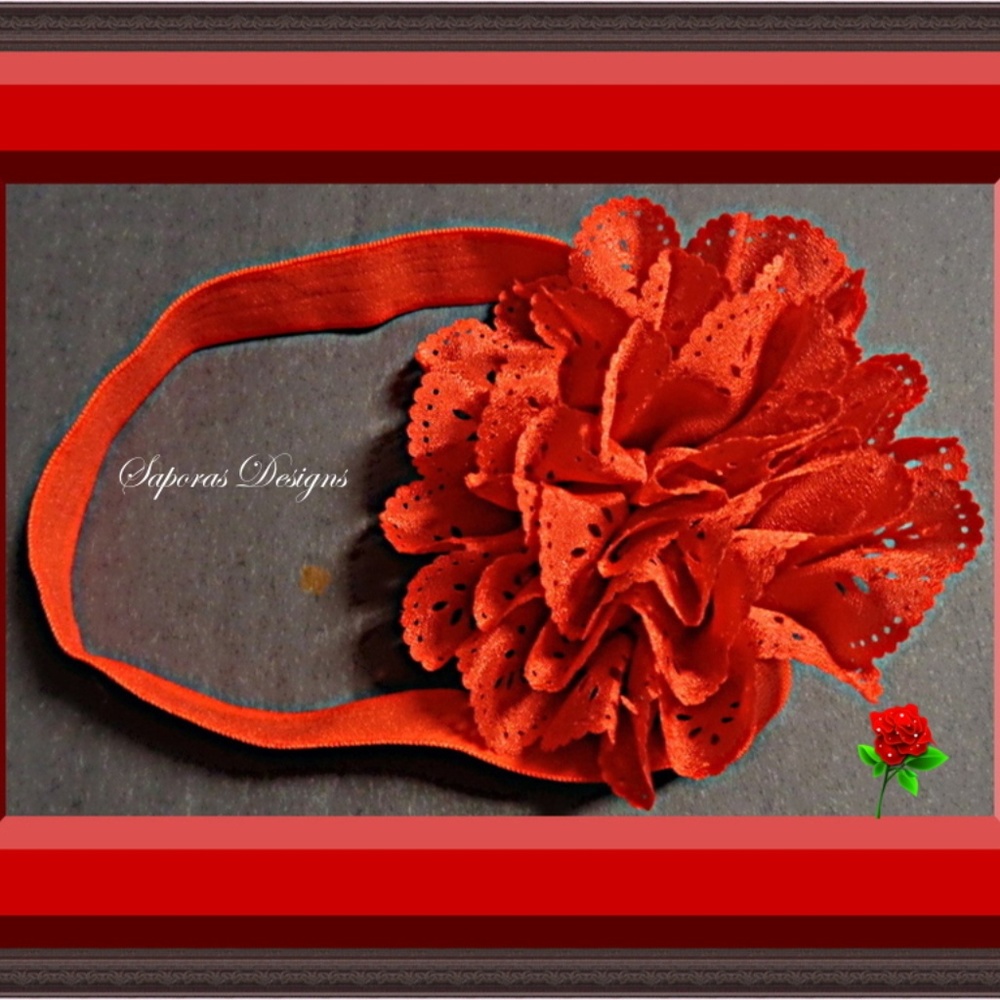 Handmade Red Flower Design Head Band For Babies